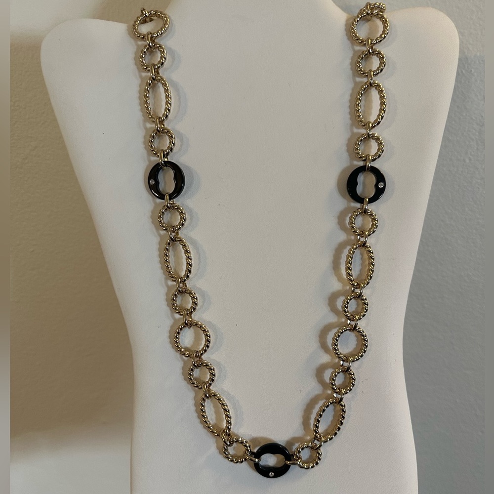 Grace Kelly Oval Gold Link with Black Link & Crystal  36” CoCo Chanel Design - Picture 3 of 11